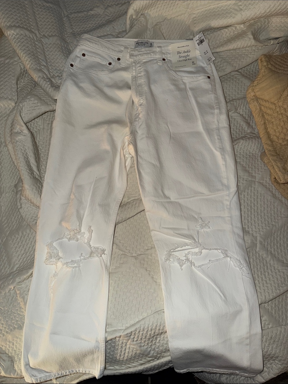 Abercrombie & Fitch White Ripped Ankle Jeans